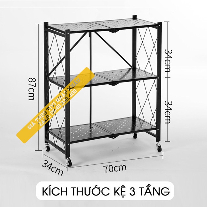 Kệ Để Đồ - Lò vi sóng Đa Năng - Kệ Gấp Gọn 3 tầng - Có  Bánh Xe dùng cho nhà bếp, phòng ăn, phòng tắm [ Rẻ Hơn VANDO ]
