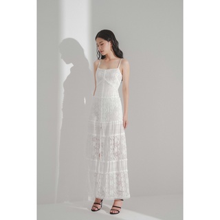COLLIDE - Đầm maxi 2 dây Clemence tơ phối ren dệt hoa chìm