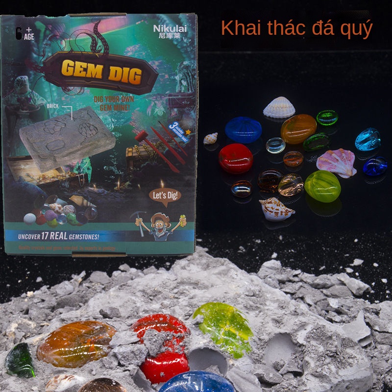 ❆✽Chơi trường học đào kho báu hóa thạch đá quý, hộp kim cương tự làm thủ công đào kim cương, đồ chơi khai quật khảo cổ h