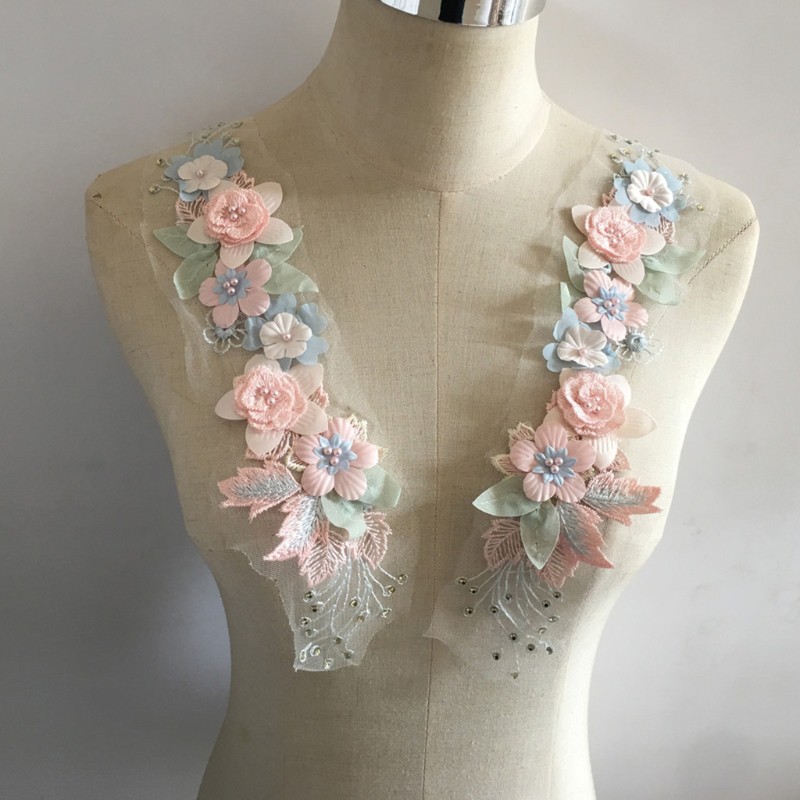 Set 2 Phụ Kiện Ren May Vá 3d Trang Trí Quần Áo Xinh Xắn