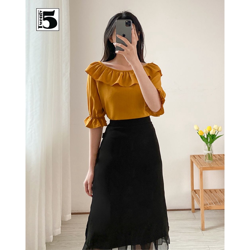 Áo sơ mi nữ công sở thanh lịch bèo cổ thắt nơ sau lưng Twentyfive N1043