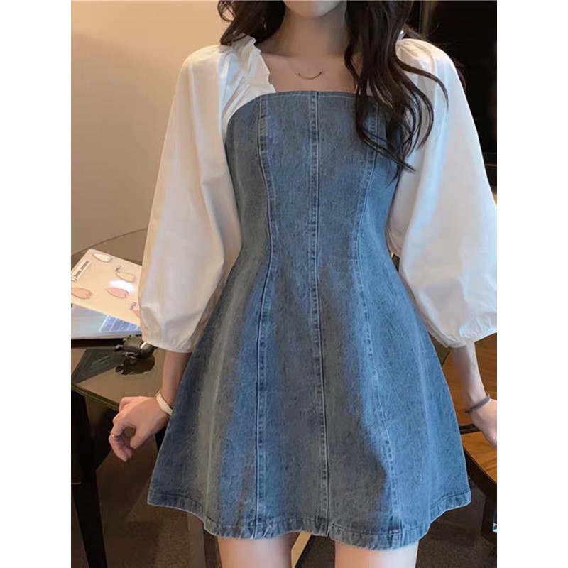 [ Hàng order + Ảnh thật cuối ] Váy bò kiểu mới cổ vuông phong cách Hàn Quốc  👗