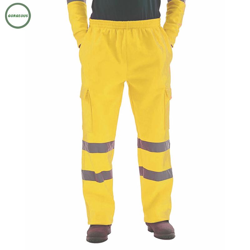 Mens Outdoor Overalls Work Reflective Strips Safety Elastic Waist Trousers