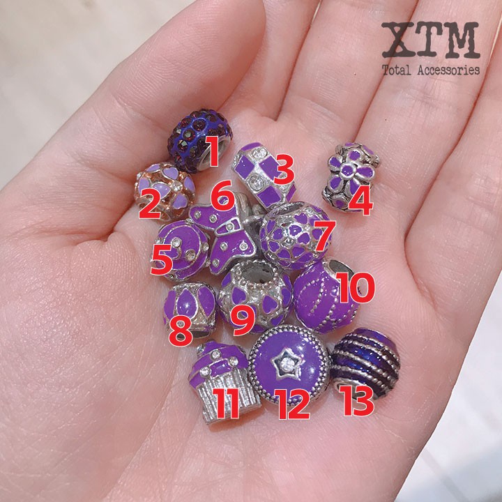 Hạt charm đá và hợp kim mạ bạc sắc Tím phong thủy phù hợp với tất cả vòng tay xỏ hạt của XTM (XTM – DCT)