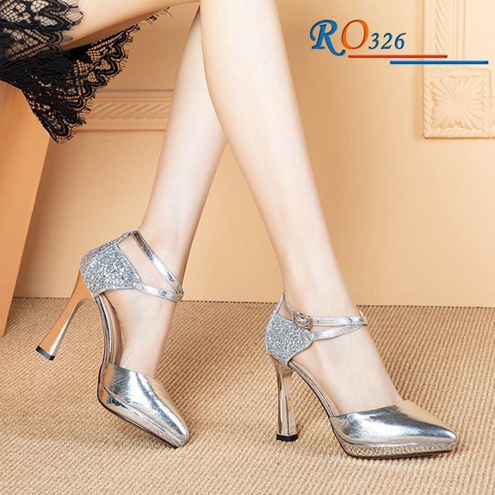 Giày sandal nữ cao gót 8p hàng hiệu rosata màu bạc thời trang ro326