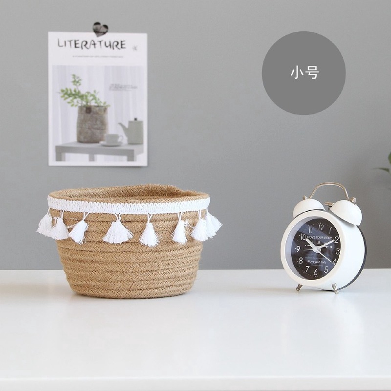 Jute woven finishing basket home finishing cotton rack commodity storage rack