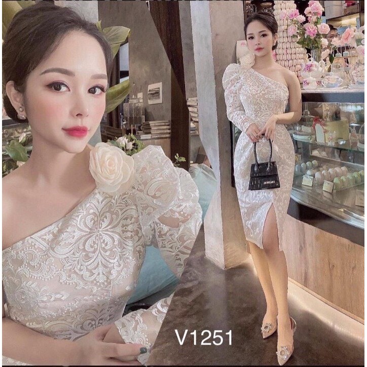 VÁY REN ÔM BODY LỆCH VAI KẾT HOA THANH LỊCH THỜI TRANG THIẾT KẾ VESTA R070