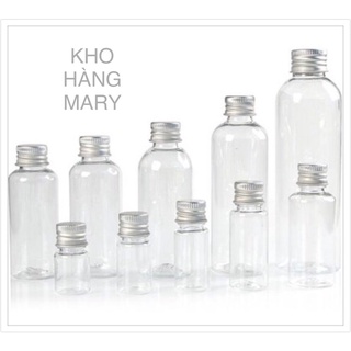 ( SET 5 )Chai Nhựa Pet Nhỏ Nắp nhôm - Lọ chai Trong suốt 20ml/ 30ml/ 50ml/ 70ml/ 100ml nắp vàng/ bạc/ bật chiết mỹ phẩm