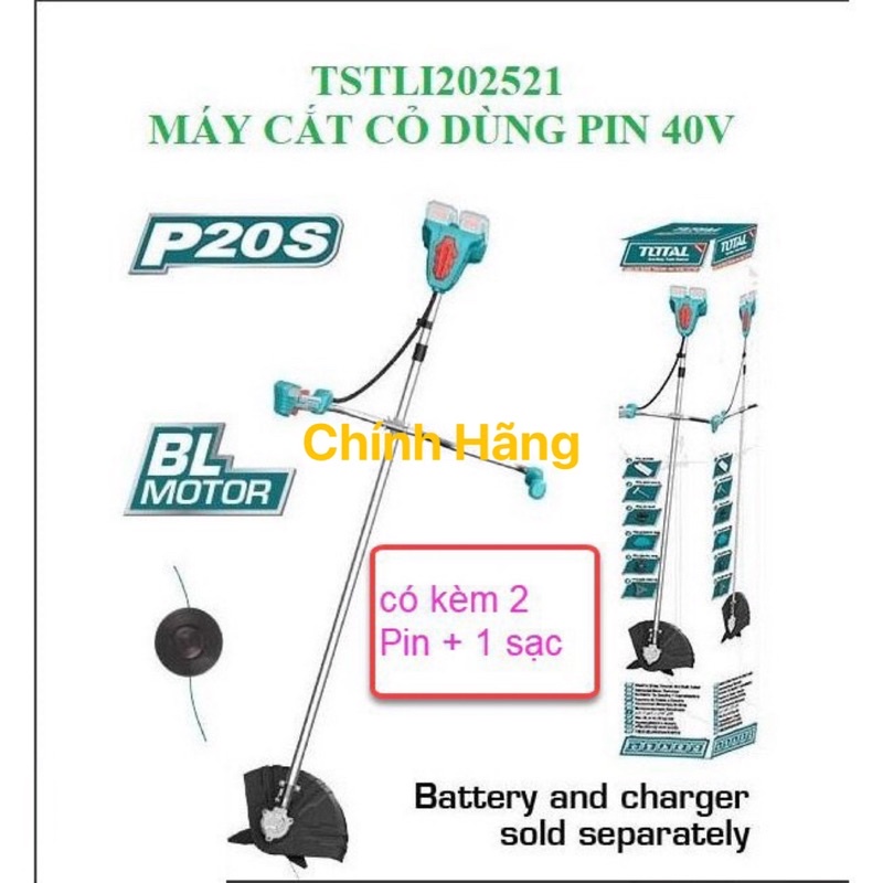 TOTAL Máy cắt cỏ dùng pin 40V TSTLI202521  (Cam kết Chính Hãng 100%)