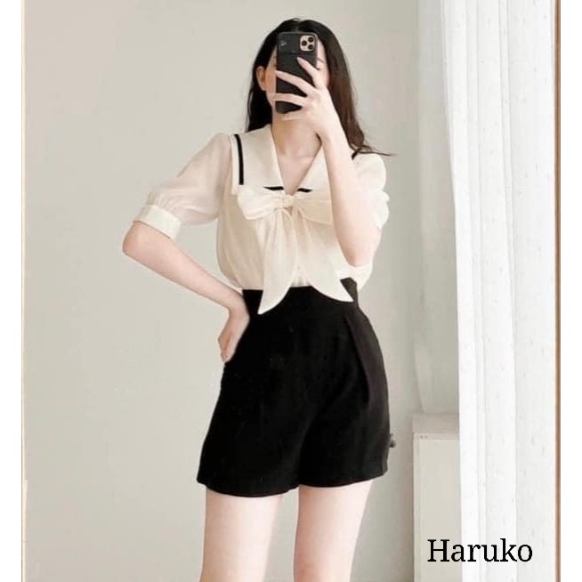 [Ảnh thật/Video] Áo cổ nơ viền cổ, chất liệu Voan tơ Quảng Châu siêu hot - Haruko Closet