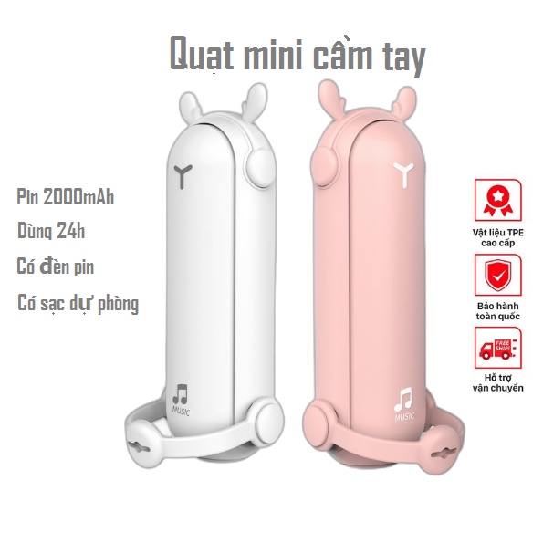 Quạt mini cầm tay đa năng hình gấu Bear kiêm đèn pin - sạc dự phòng tiện, Quạt tích điện mini tiện lợi