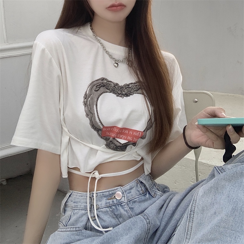 Áo thun croptop SUXI tay ngắn cổ tròn in họa tiết đơn giản thời trang mùa hè cho nữ