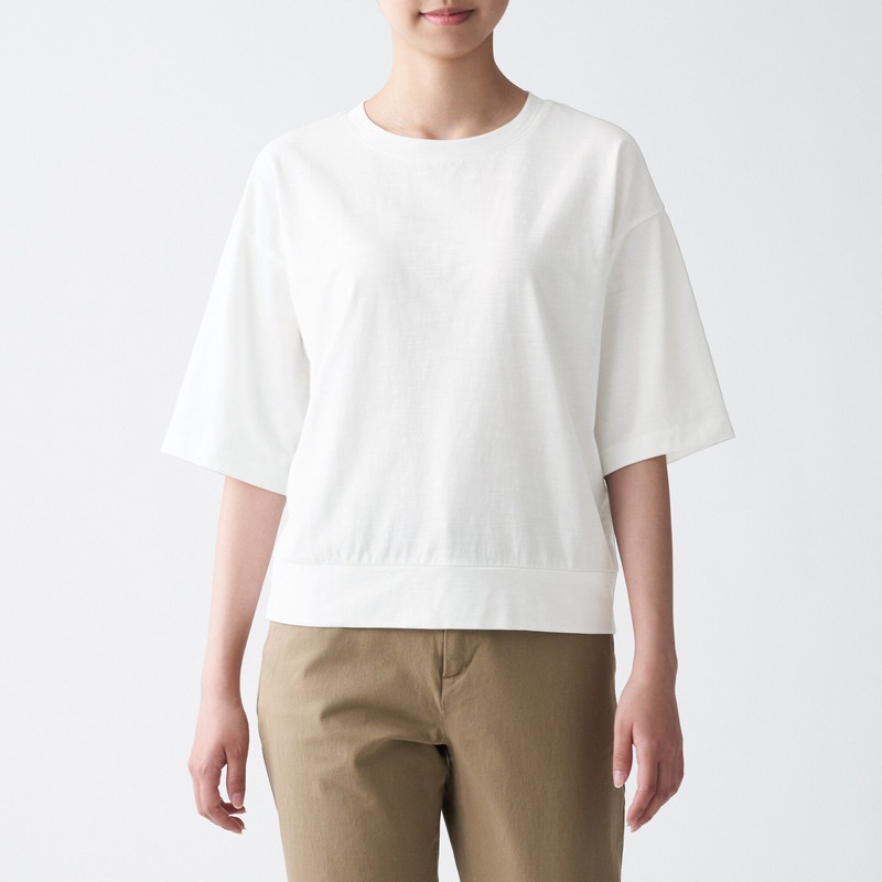 Muji Áo Thun Vải Jersey Sợi Slub Tay Lửng 1/2