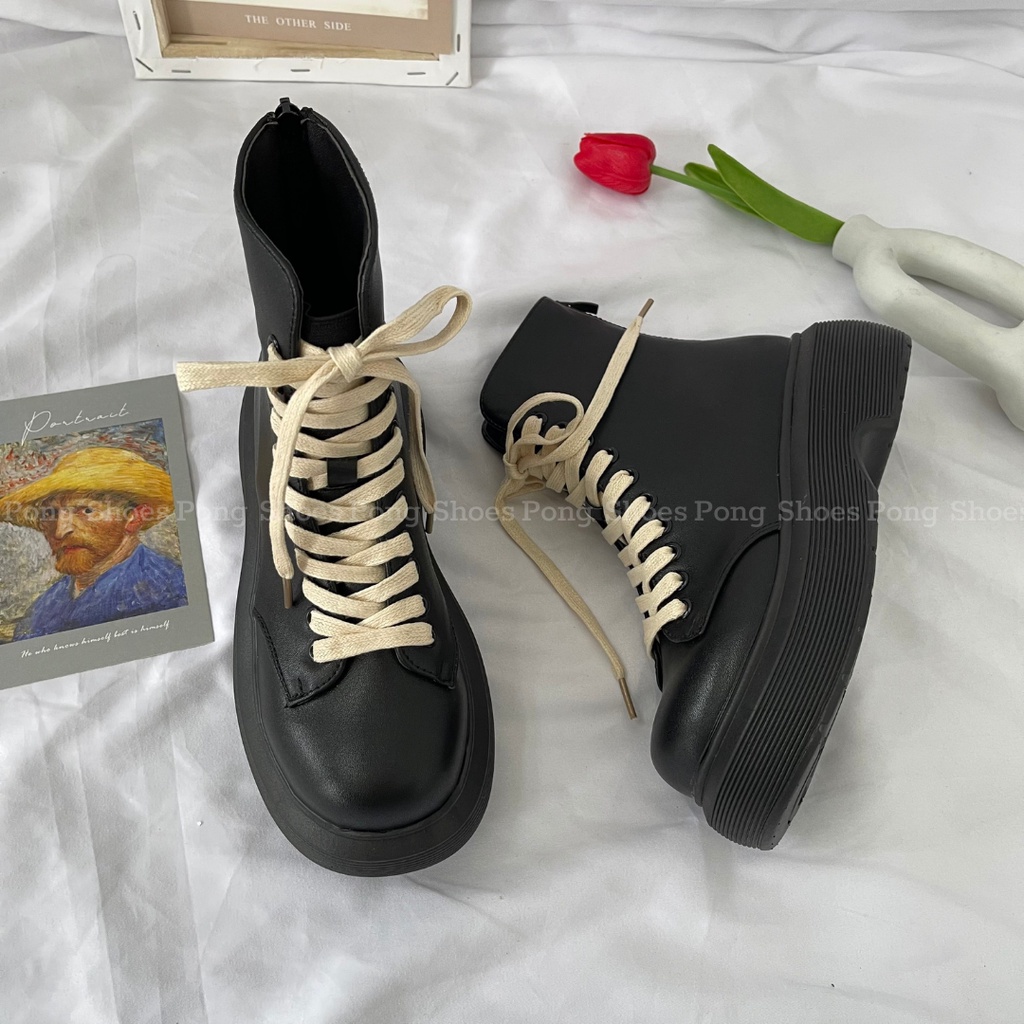 Giày Bốt Martin cổ thấp, khoá kéo Phong Cách Retro PongShoes mã 1316
