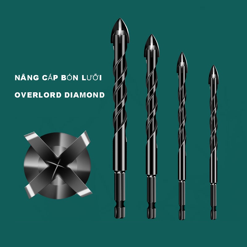 Bộ 5 mũi khoan đa năng chân lục giác 4 cạnh thép đen Nhật, khoan sắt, khoan kính thủy tinh, gạch men đá gốm