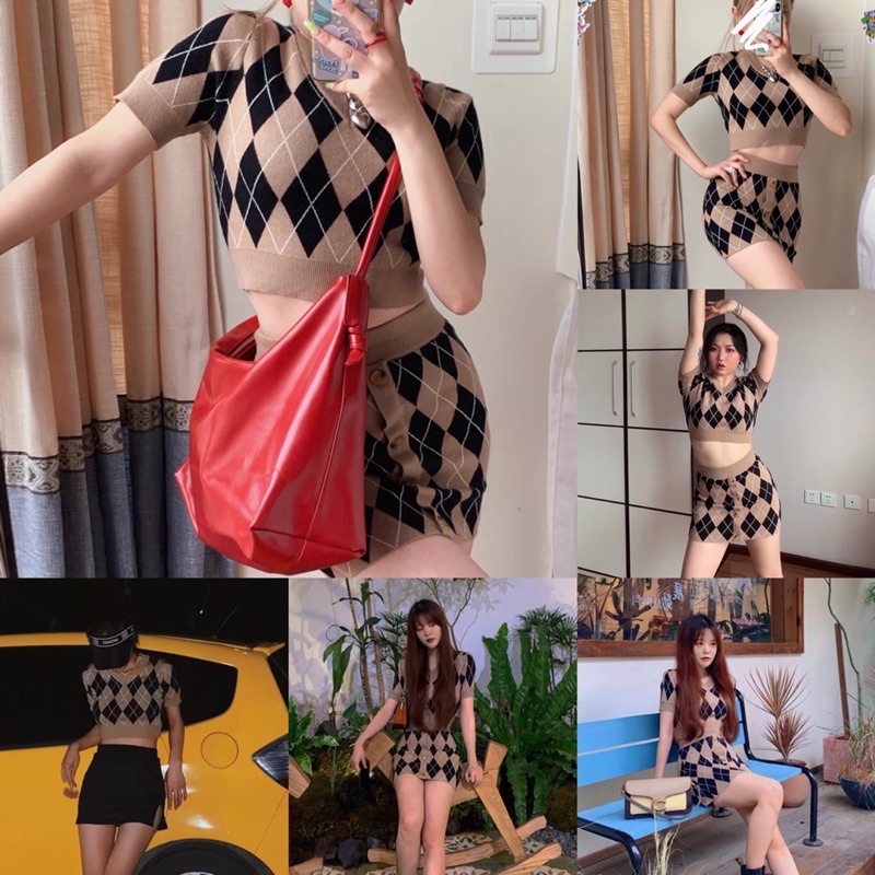Set váy len kẻ caro RETRO ulzzang ôm body HOT FASHIONITA 2021 KÈM 2 Ảnh thật cuối