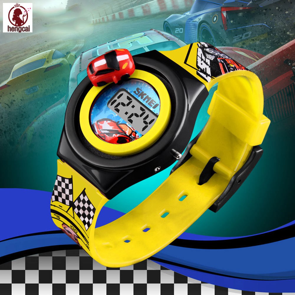 Đồng hồ điện tử trang trí hình xe đua dành cho bé