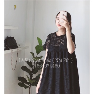 Đầm ren đen dáng suông
