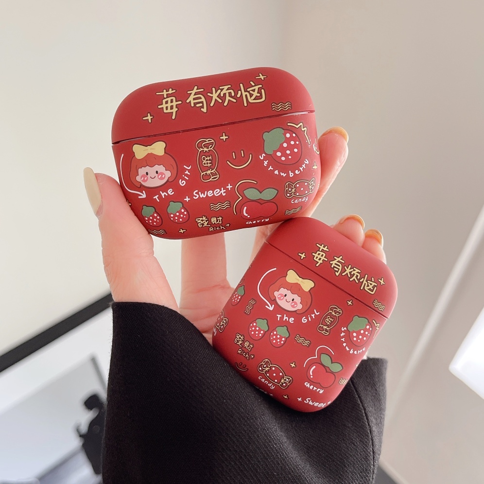 Vỏ Bảo Vệ Hộp Sạc Tai Nghe Airpods 1 2 pro Apple Bluetooth Bằng TPU Hình Cô Gái Dâu Tây Dễ Thương