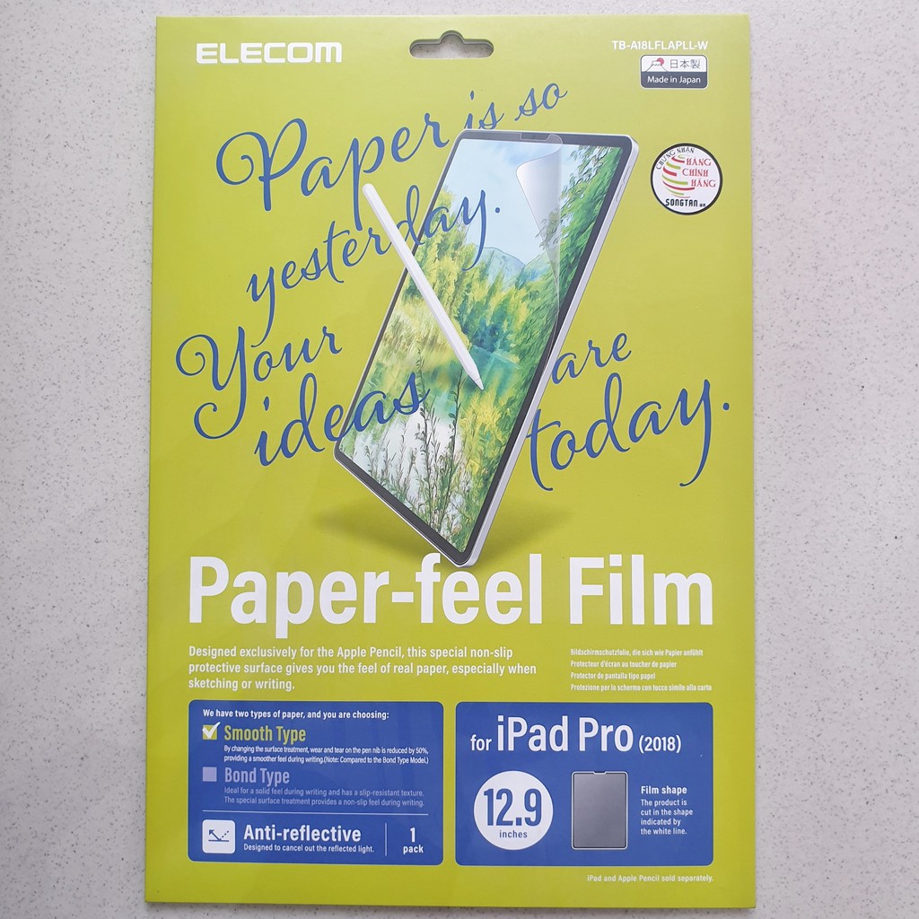 Miếng Dán Màn Hình Ipad TRƠN Elecom Paper- Feel 7.9- 9.7- 10.5- 11- 12.9 inch