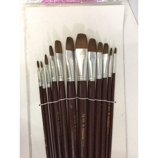 Bút lông, cọ vẽ bộ 12 cây, lông nâu, thân nâu 100k