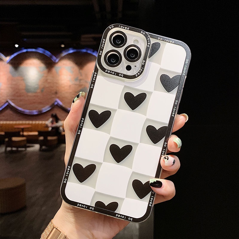 Ốp điện thoại kẻ ô kiểu trái tim cho iPhone 6/6plus/6s/6splus/7/7plus/8/8plus/x/xs/xr/xsmax/11/12/13/pro/max/plus/promax | BigBuy360 - bigbuy360.vn