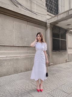 ĐẦM MAXI TRẮNG ĐUÔI CÁ NHÍU NGỰC