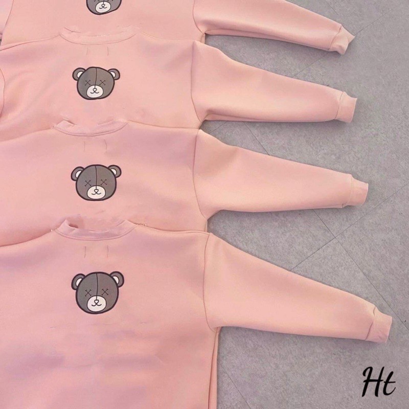 áo khoác bomber cài cúc dáng cadigian lô gô in gấu nâu