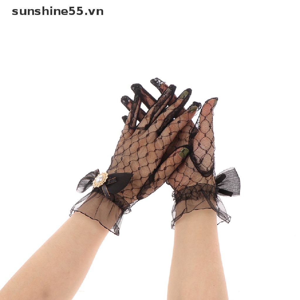 Găng Tay Ren Lưới Lolita Màu Trắng Đen Cho Bé Gái