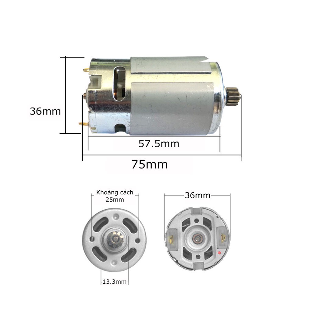 Motor 550 công suất cao có sẵn bánh răng chuyên cho máy pin 12V-21V