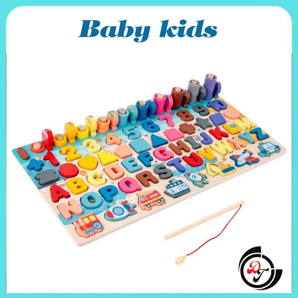 Đồ Chơi ❤️FREESHIP❤️ Bảng Chữ Cái - Bộ Bảng Gỗ Câu Cá Và Ghép Hình Học 134 Chi Tiết