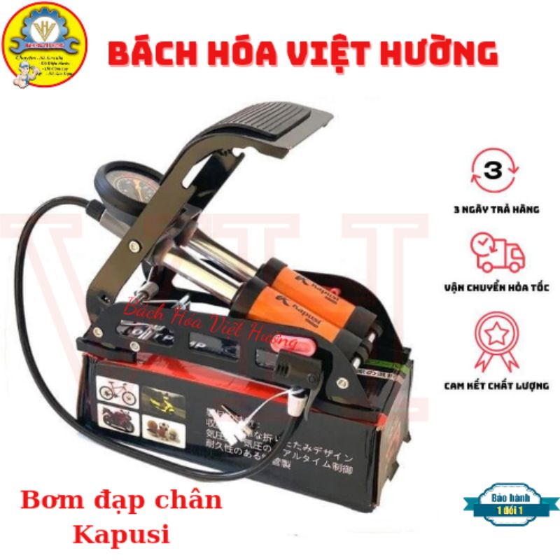 Bơm đạp chân đa năng 2 ống hiệu Kapusi công nghệ Nhật Bản, bơm xe đạp, xe máy, ô tô [CHÍNH HÃNG] bơm chân 2 pitton