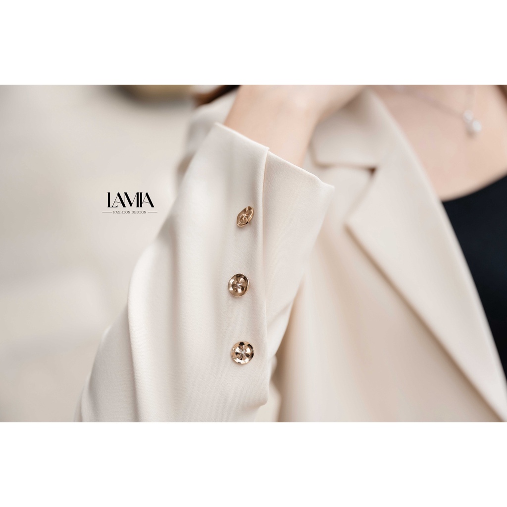 Set áo vest nữ dáng xuông màu be sữa tinh tế Lamia Design LE116