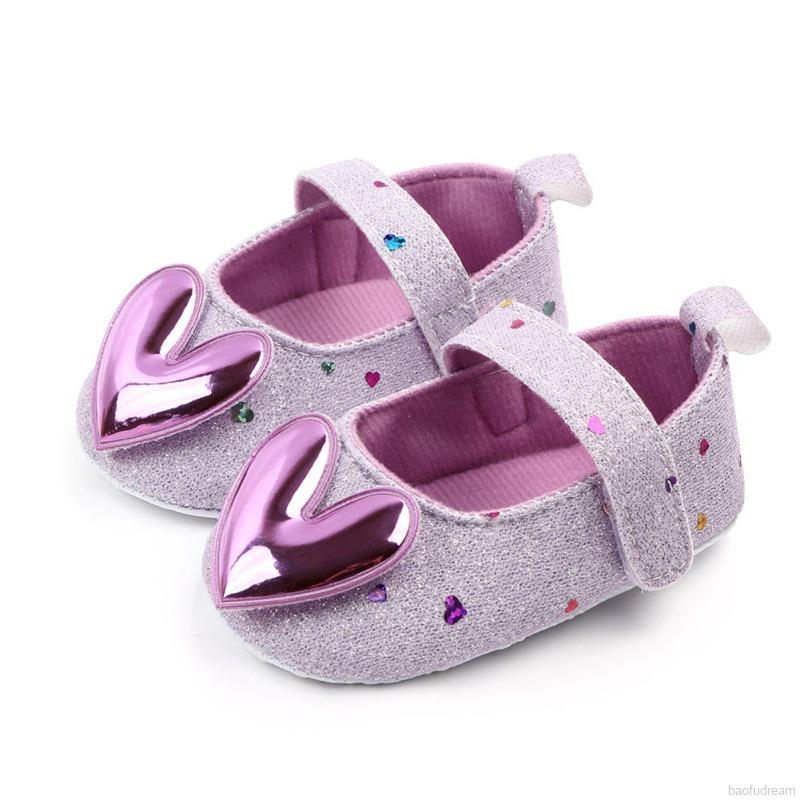 Giày tập đi đính kim tuyến trang trí họa tiết trái tim cho bé gái 0-18 tháng tuổi
