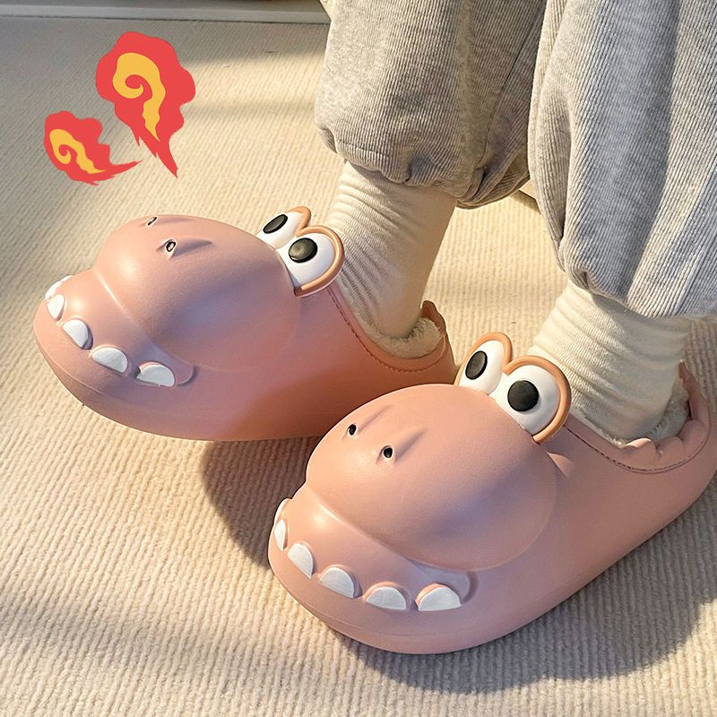 Dép Đi Trong Nhà Phong Cách Mới Họa Tiết Khủng Long Hoạt Hình Dễ Thương Chất Lượng Cao Chống Va Chạm Chống Thấm Nước Giữ Ấm Mùa Đông Cho Nữ