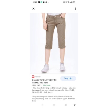 quần kaki lửng xanh lá đậm,kem,nâu nữ, co giản ít ,cạp vừa ,MUA 3Q TẶNG 1 Q