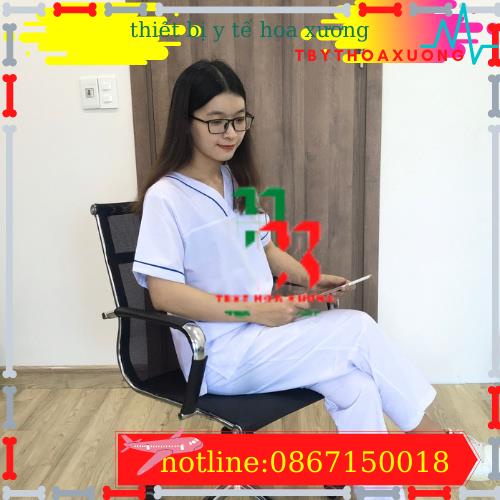 Bộ blouse cổ tim viền xanh lá cây nam nữ cộc tay - bộ scrubs kỹ thuật viên cho điều dưỡng, dược sỹ, y tá, bác sĩ