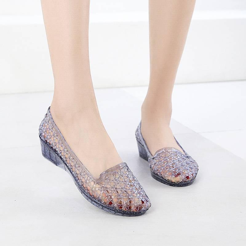Giày sandal bít mũi thiết kế giả đá pha lê thời trang mùa hè cho nữ
