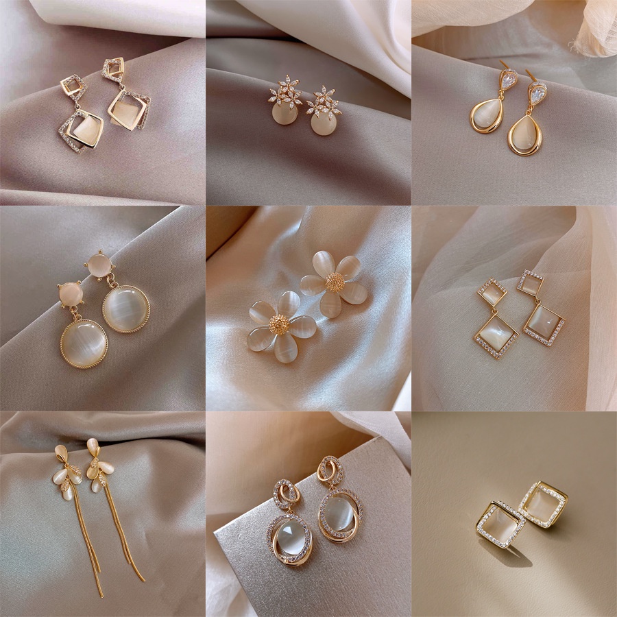 Bông Tai Hình Hoa Đính Đá Opal Thời Trang Sang Trọng Cho Nữ