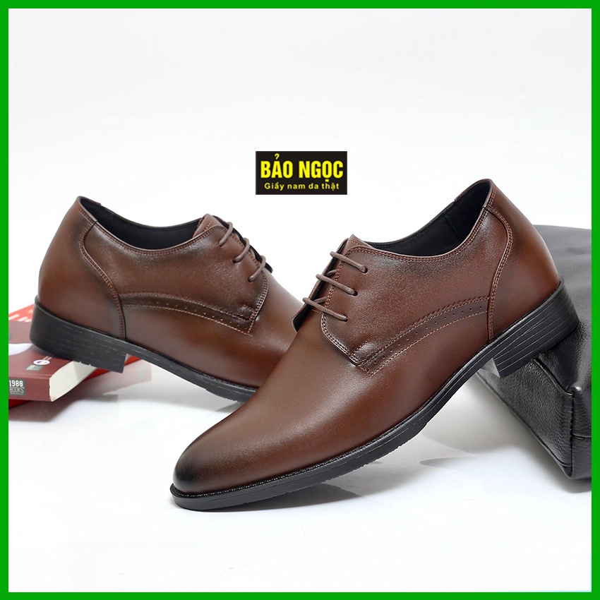 Giày công sở tăng chiều cao 6,5cm buộc dây da bò thật cao cấp BẢO NGỌC STORE - Bảo hành nổ da 12 tháng - Mã TC5226