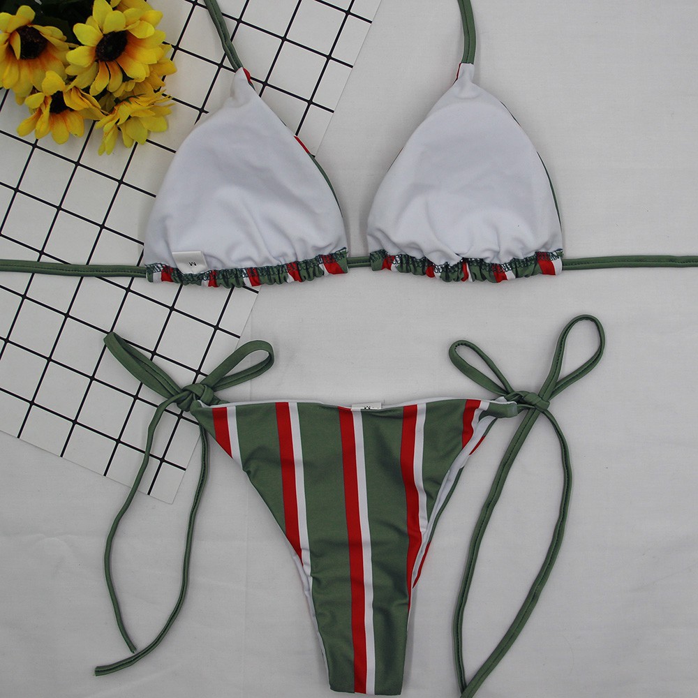 Bikini phối dây kẻ sọc thời trang