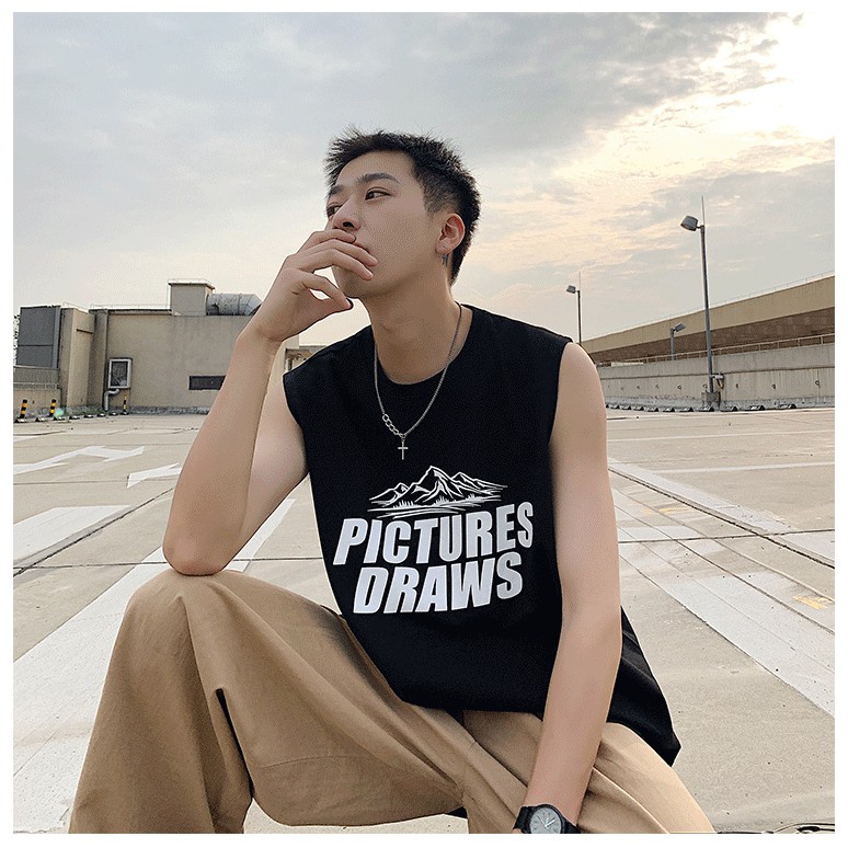 ÁO TANK TOP COTTON 95% UNISEX NAM NỮ PICTURE DRAW ĐEN TRẮNG XANH KHÓI TẬP GYM BÓNG RỔ ÁO BA LỖ TANKTOP
