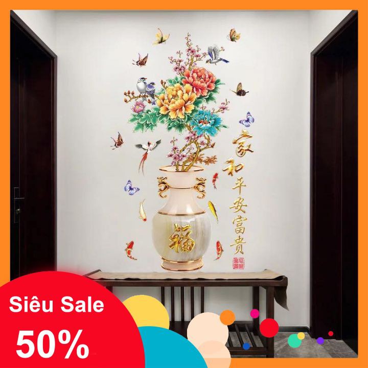 Decal Dán Tường Bình 3d Hoa Mẫu Đơn