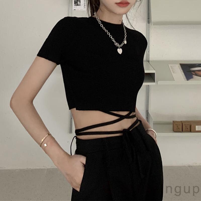 Áo Thun Tay Ngắn Cổ Tròn Màu Trơn Thời Trang Dành Cho Nữ