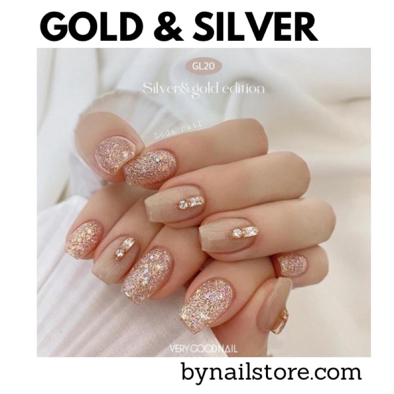 [Verygoodnail] Bộ sản phẩm sơn gel nhũ cao cấp Hàn Quốc Glitter moment collection 1 Gold &amp; Silver (6pcs)