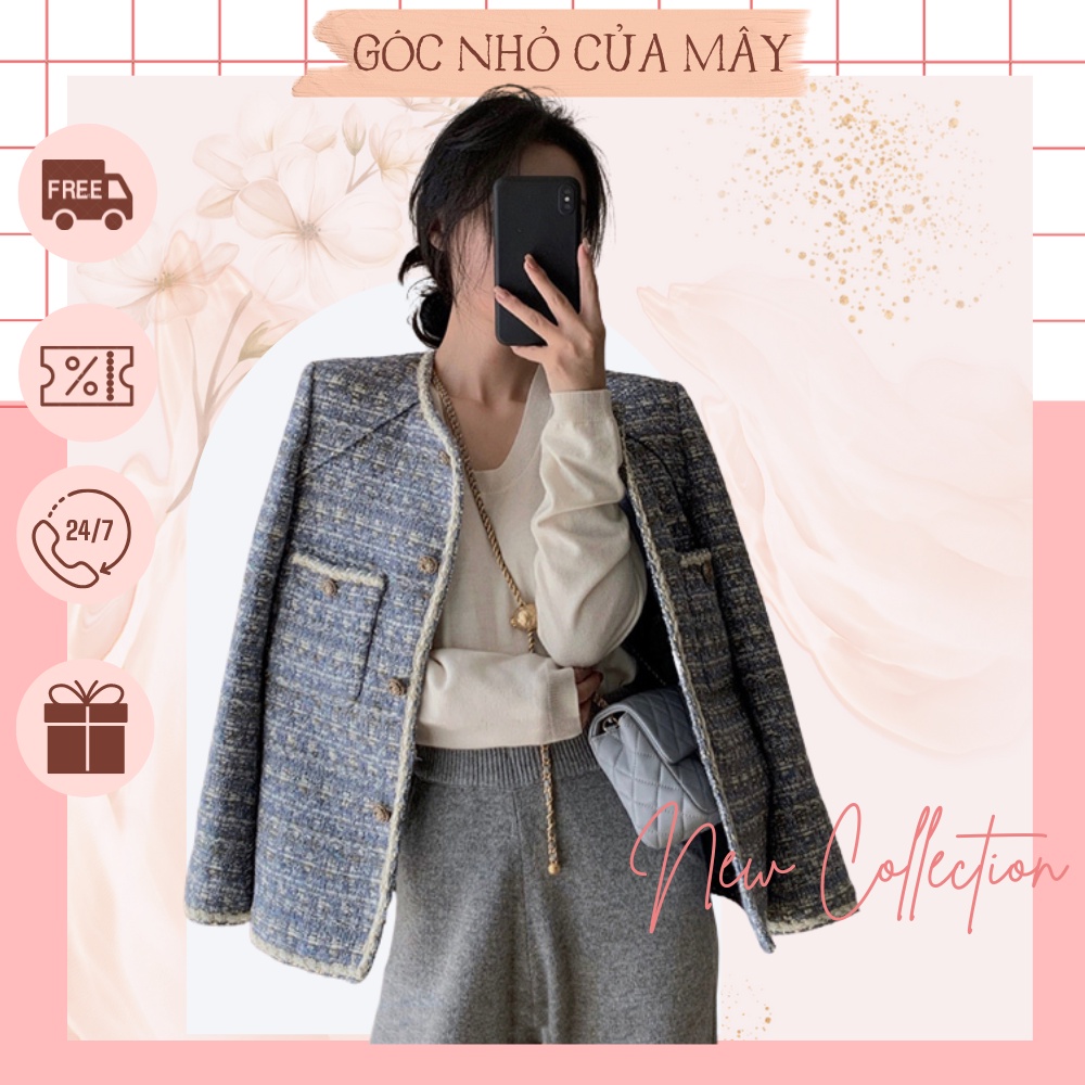 (HÀNG ORDER) Áo khoác dạ tweed màu xanh hottrend thu đông hàng quảng châu GNCM