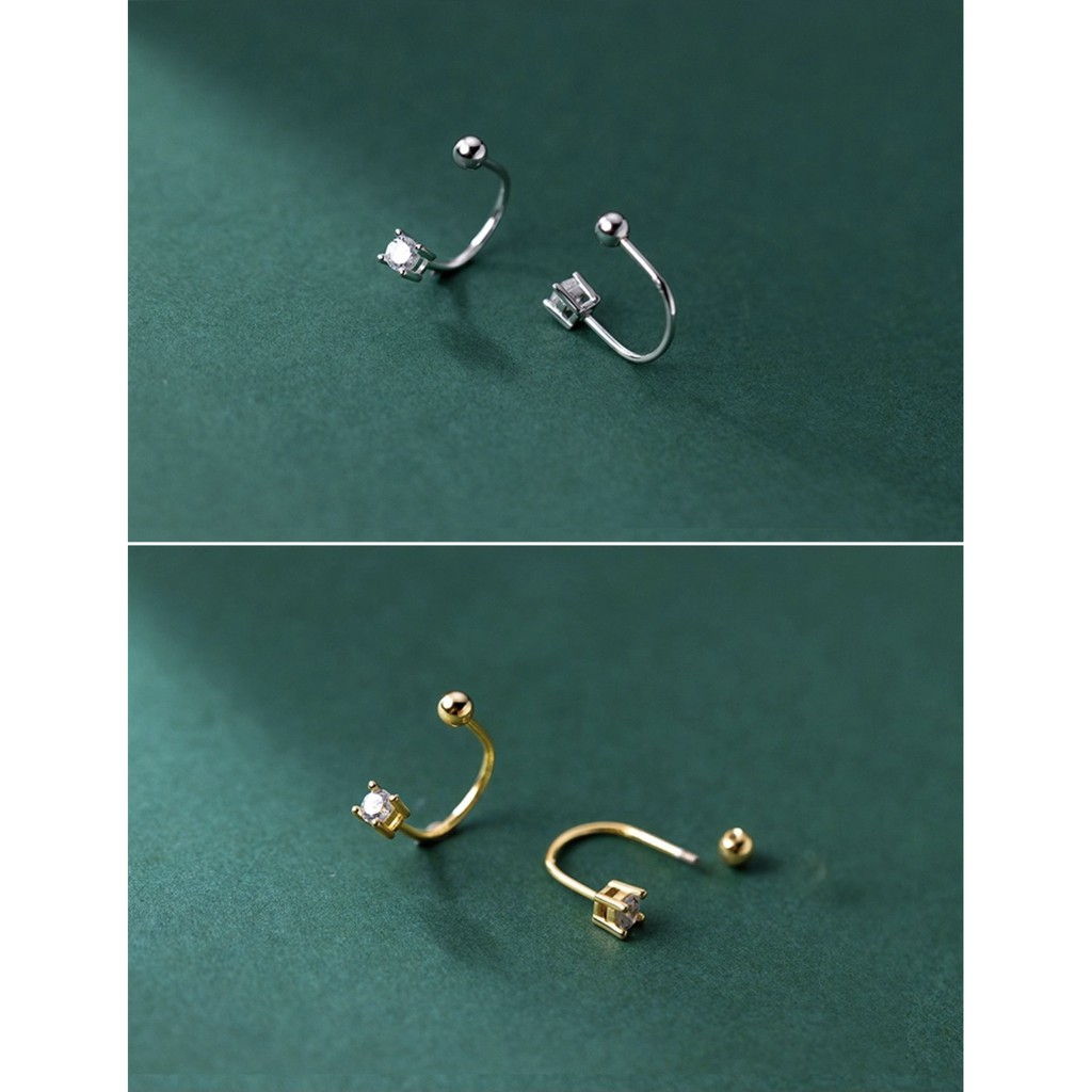 Bông tai bạc chốt bi xoáy Khuyên tai bạc nữ hình chữ U đính đá bạc Ý 925 mạ vàng cao cấp DUYSON SILVER [KCBX4]