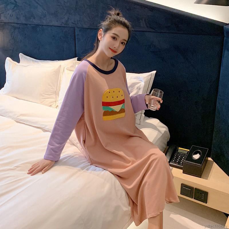 Fashion Stitching Color Cartoon Print Long-sleeved Loose Casual Nightdress | BigBuy360 - bigbuy360.vn