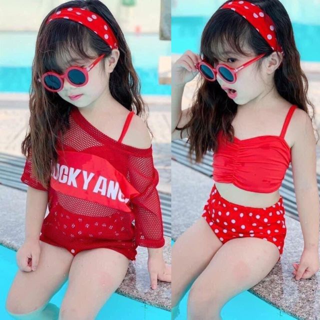 Bikini Cho Bé, Bộ Đồ Bơi Cho Bé Gái 4 Chi Tiết Hàng Cao Cấp