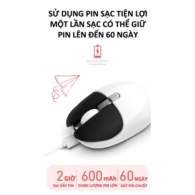 Chuột không dây M106 kết nối bằng Bluetooth và chip 2.4G siêu tiết kiệm pin, màu sắc cá tính thiết kế nhỏ gọn - VL